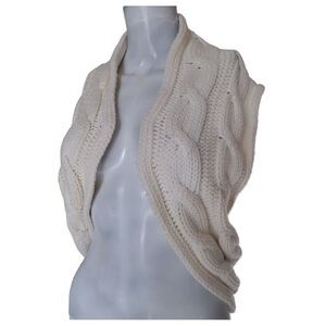 Metro 7 Cardigan Women L‎ Beige Sweater Cable Knit Sleeveless Casual Cropped